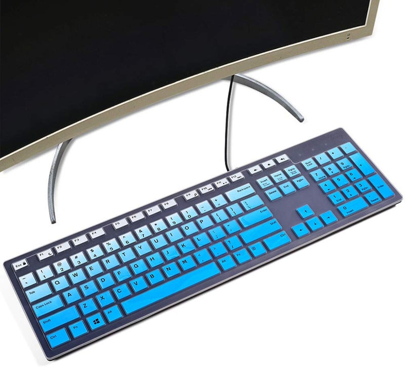 imComor Keyboard Cover Skin for Dell KM636 Wireless Keyboard & Dell KB216 Wired/Dell Optiplex 5250 3050 3240 5460 7450 7050/Dell Inspiron AIO 3475/3670/3477 All-in-one Desktop Keyboard Protector, Ombre Blue - Image 1